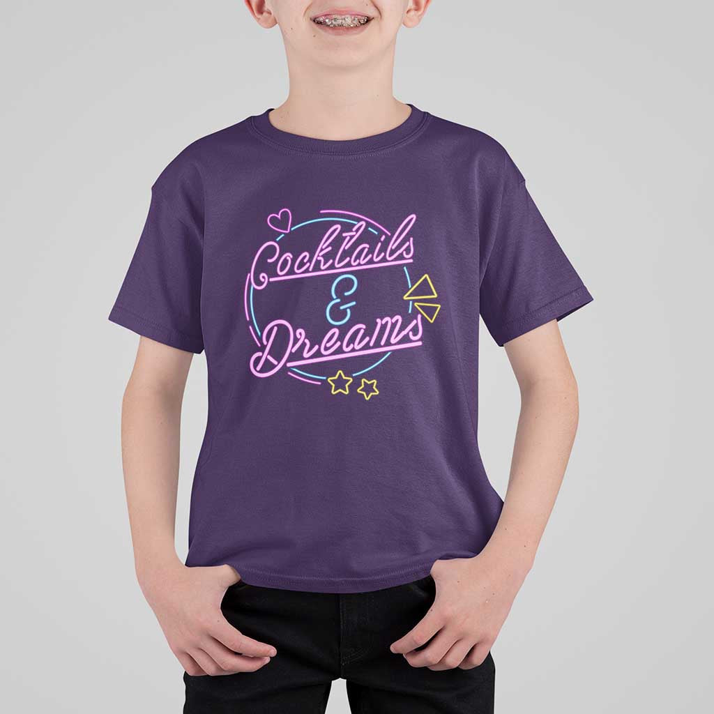 80s Vintage Style T Shirt For Kid Cocktails And Dreams Neon Sign Summer Vibe - Wonder Print Shop