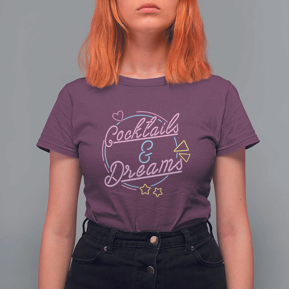 80s Vintage Style T Shirt For Women Cocktails And Dreams Neon Sign Summer Vibe - Wonder Print Shop