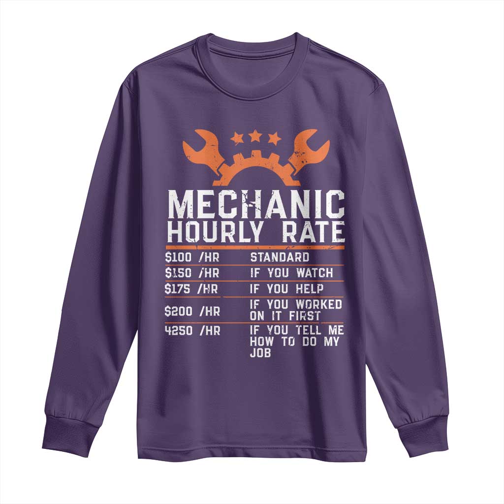 Funny Mechanic Hourly Rate Auto Car Mechanic Labor Rates Long Sleeve Shirt - Wonder Print Shop