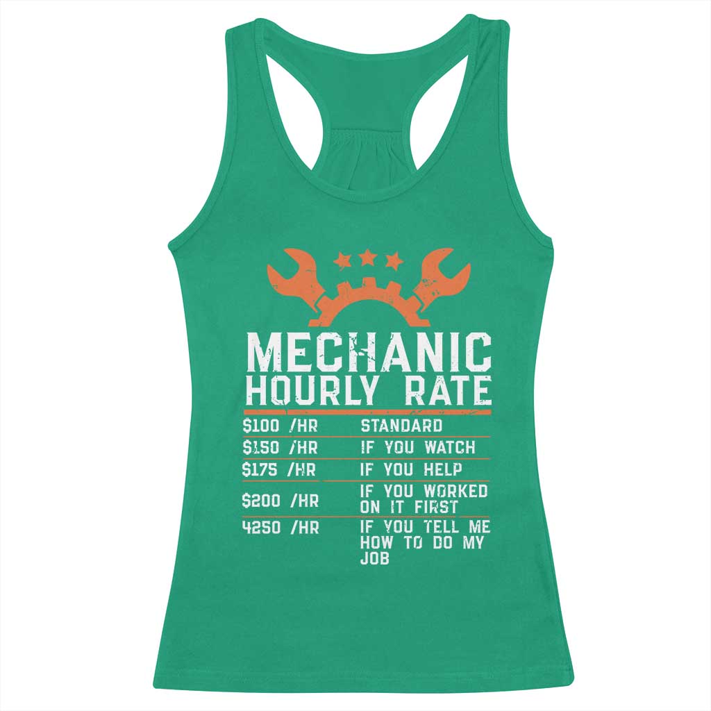 Funny Mechanic Hourly Rate Auto Car Mechanic Labor Rates Racerback Tank Top - Wonder Print Shop