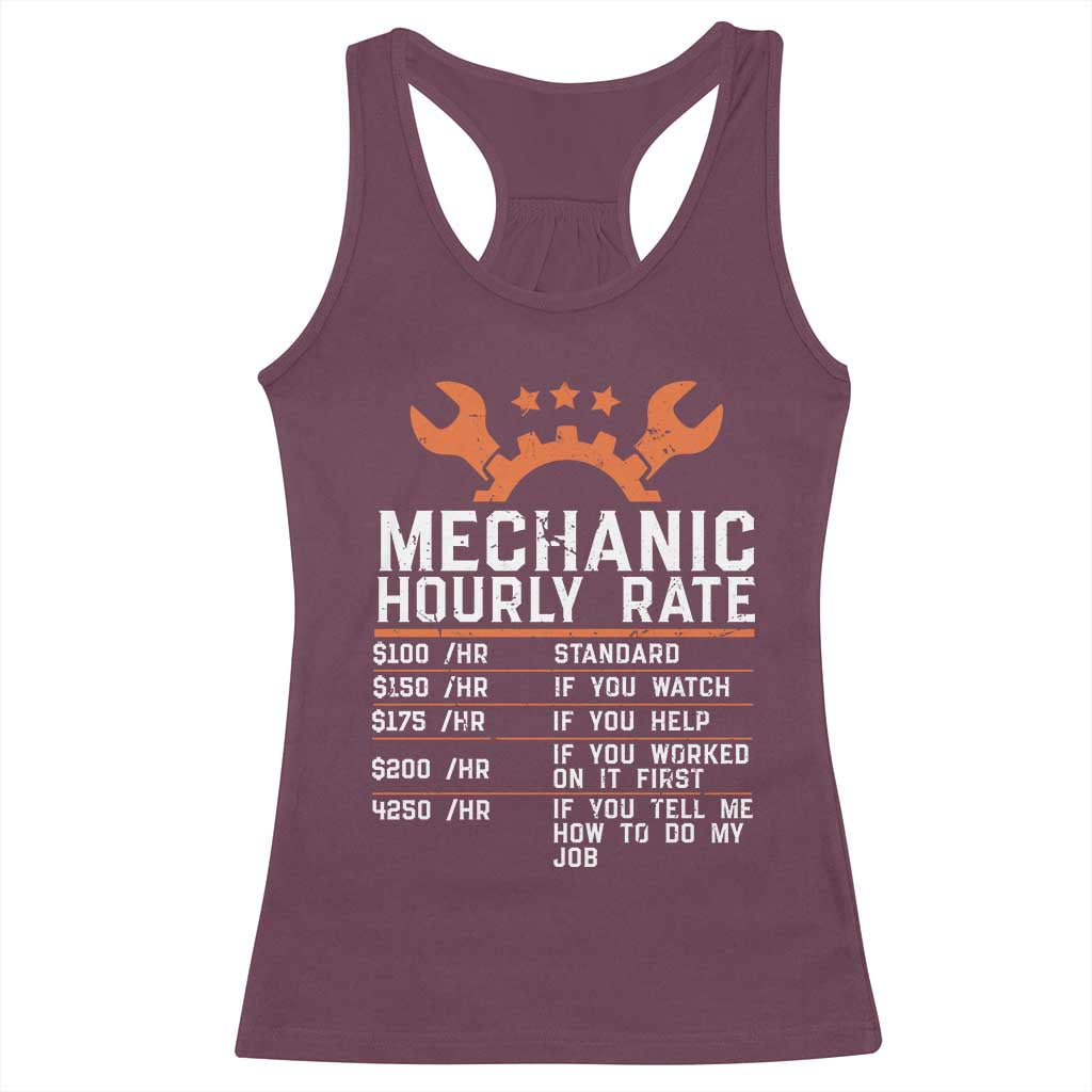 Funny Mechanic Hourly Rate Auto Car Mechanic Labor Rates Racerback Tank Top - Wonder Print Shop