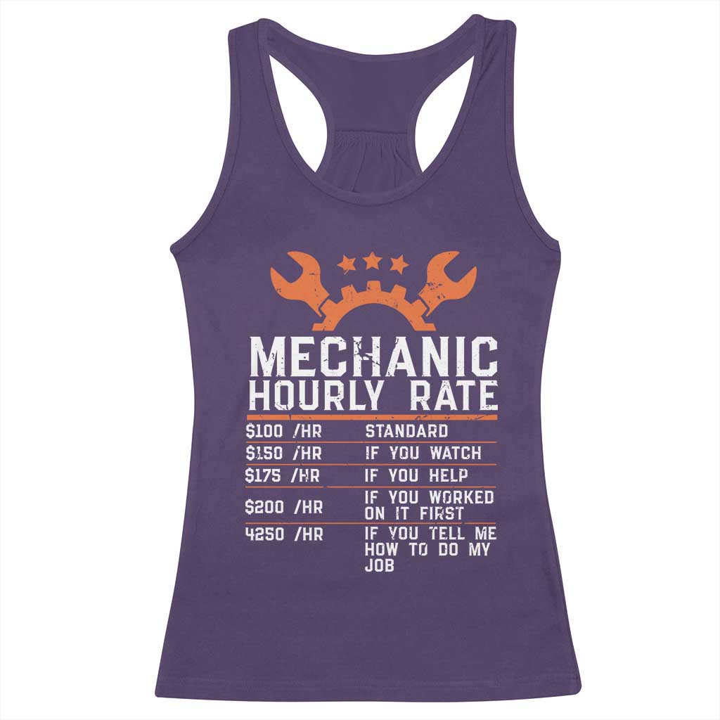 Funny Mechanic Hourly Rate Auto Car Mechanic Labor Rates Racerback Tank Top - Wonder Print Shop