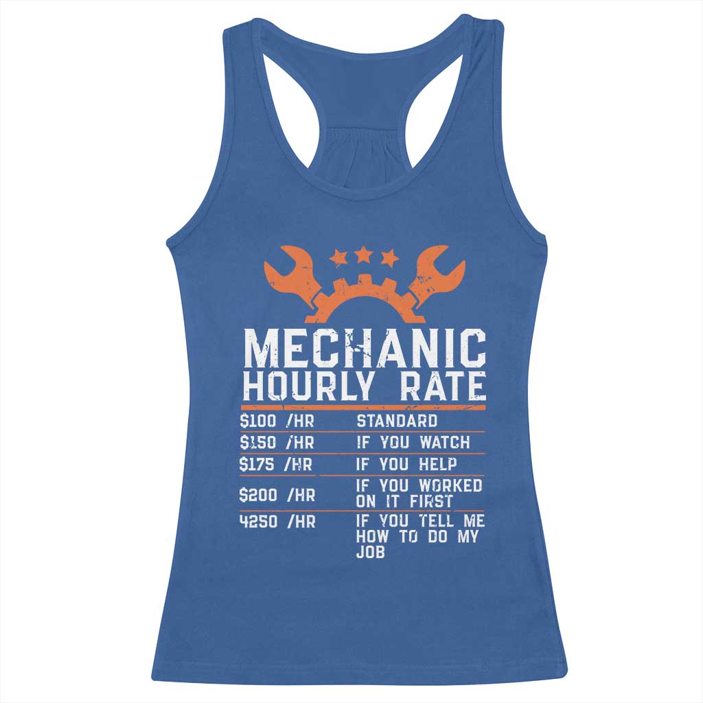 Funny Mechanic Hourly Rate Auto Car Mechanic Labor Rates Racerback Tank Top - Wonder Print Shop