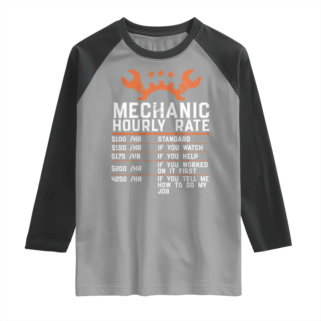 Funny Mechanic Hourly Rate Auto Car Mechanic Labor Rates Raglan Shirt - Wonder Print Shop