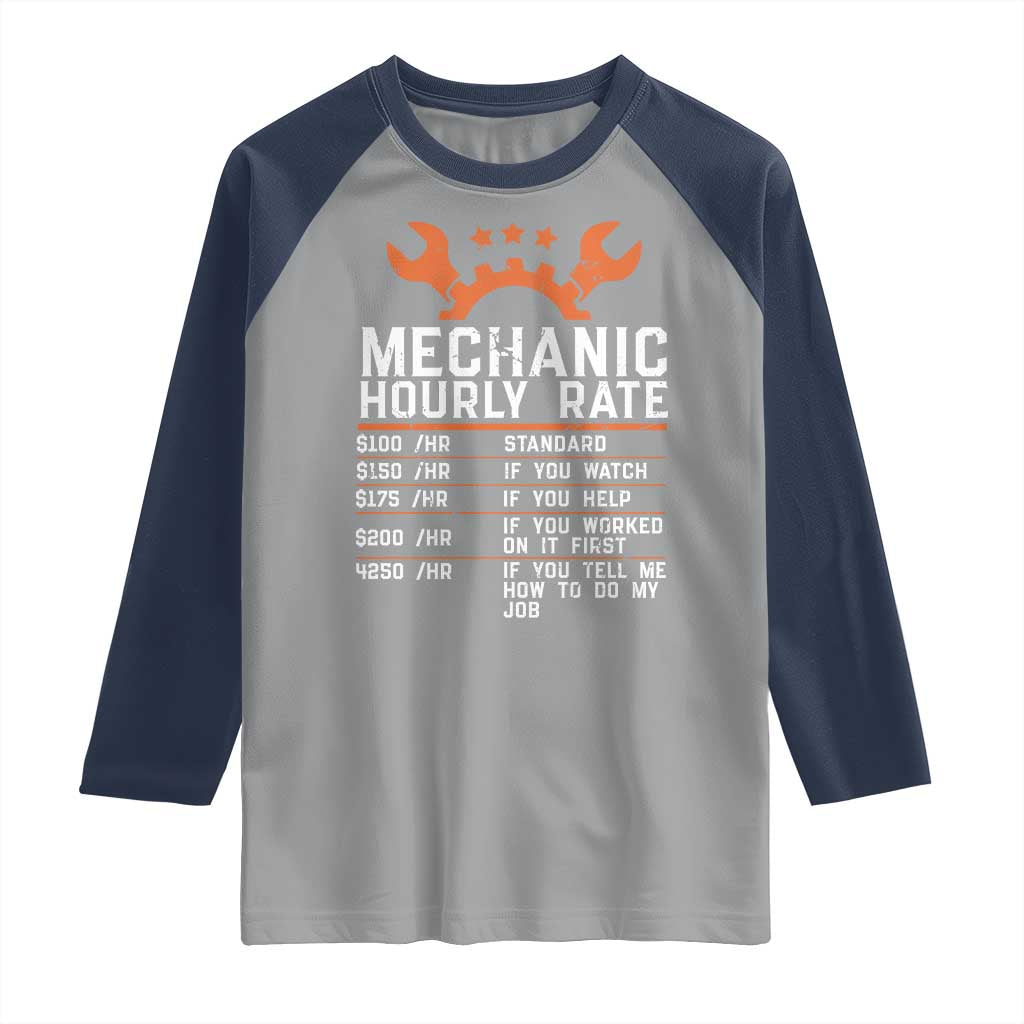 Funny Mechanic Hourly Rate Auto Car Mechanic Labor Rates Raglan Shirt - Wonder Print Shop