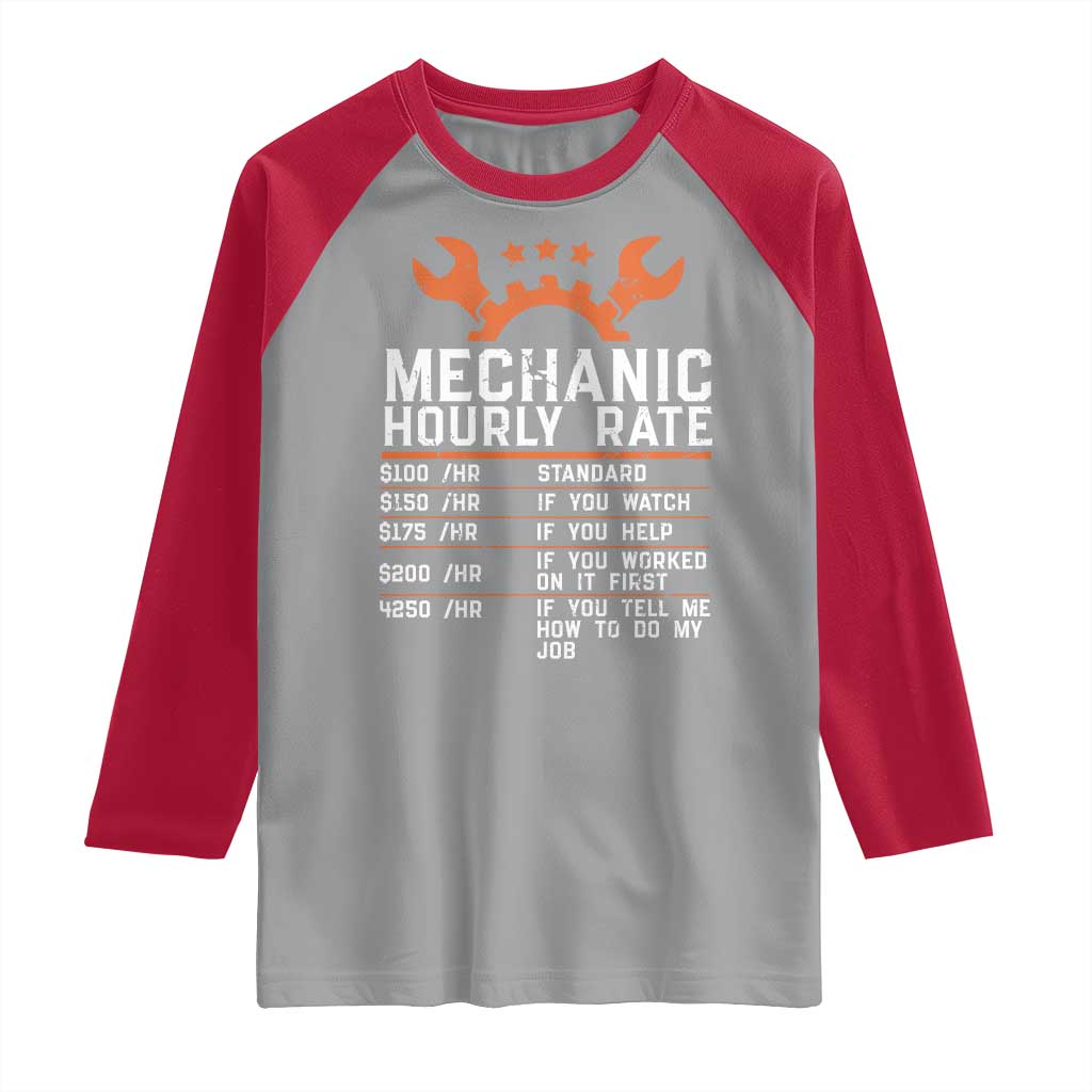 Funny Mechanic Hourly Rate Auto Car Mechanic Labor Rates Raglan Shirt - Wonder Print Shop