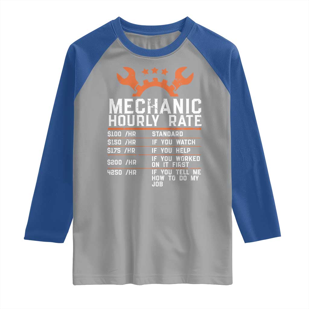 Funny Mechanic Hourly Rate Auto Car Mechanic Labor Rates Raglan Shirt - Wonder Print Shop