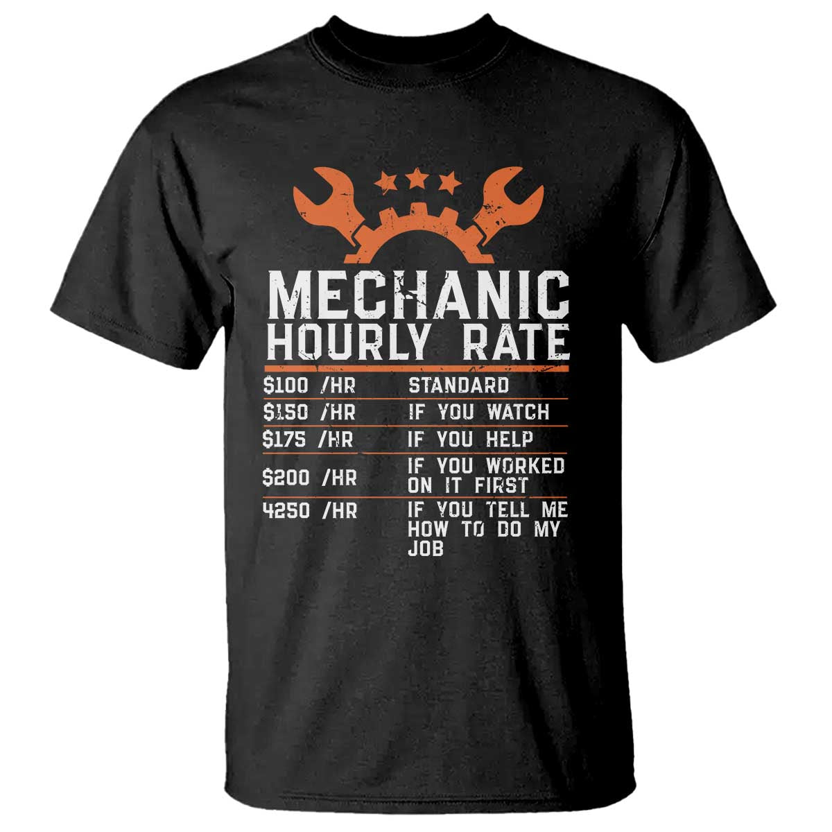 Funny Mechanic Hourly Rate Auto Car Mechanic Labor Rates T Shirt - Wonder Print Shop