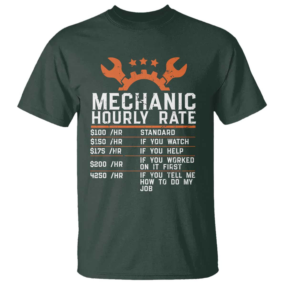 Funny Mechanic Hourly Rate Auto Car Mechanic Labor Rates T Shirt - Wonder Print Shop