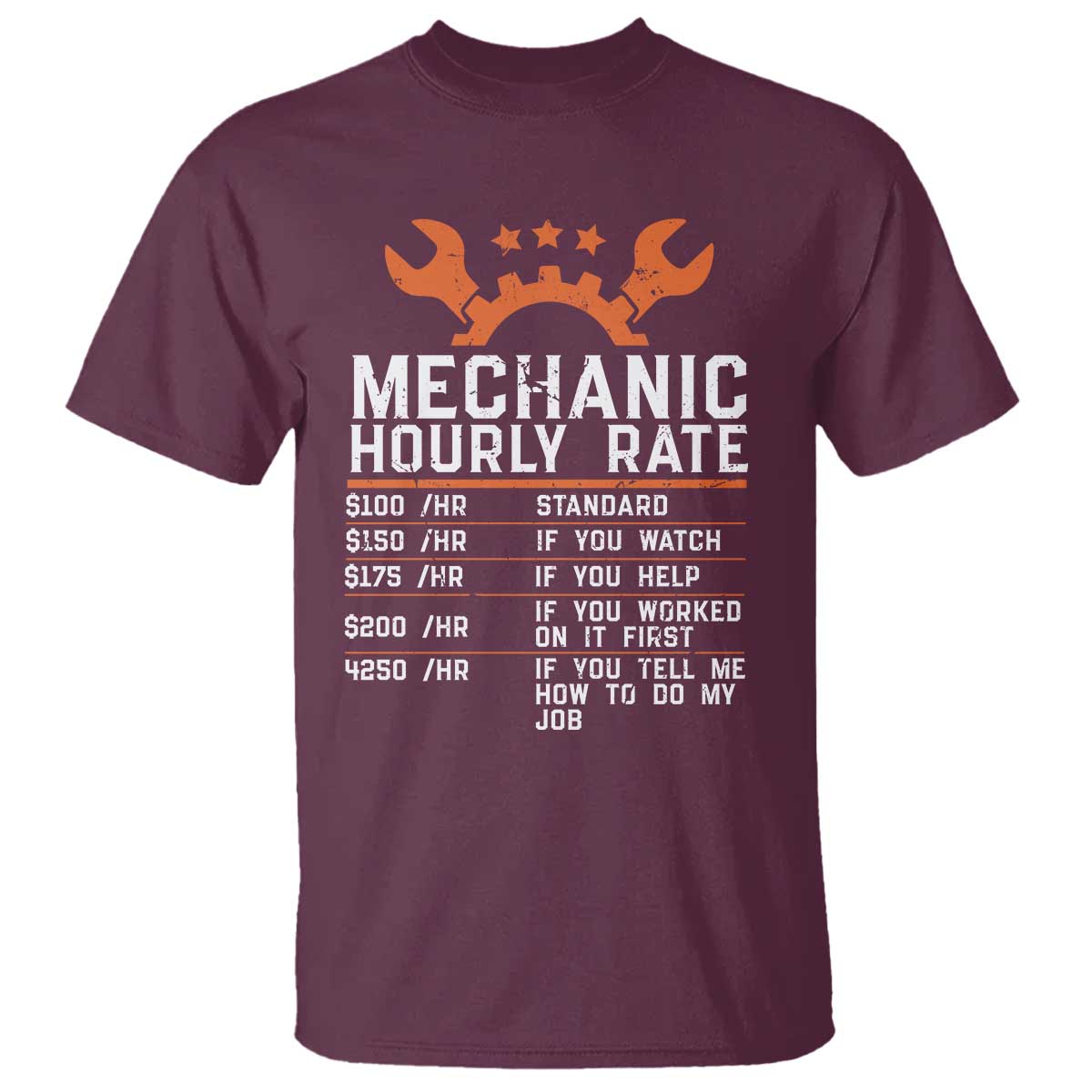 Funny Mechanic Hourly Rate Auto Car Mechanic Labor Rates T Shirt - Wonder Print Shop
