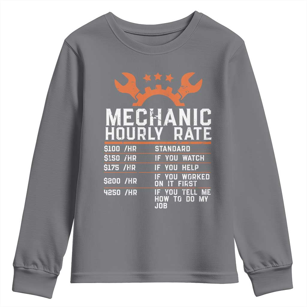 Funny Mechanic Hourly Rate Auto Car Mechanic Labor Rates Youth Sweatshirt - Wonder Print Shop