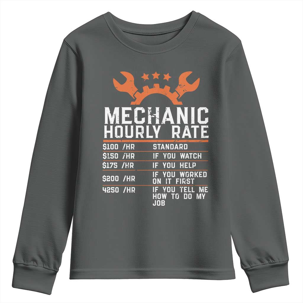Funny Mechanic Hourly Rate Auto Car Mechanic Labor Rates Youth Sweatshirt - Wonder Print Shop