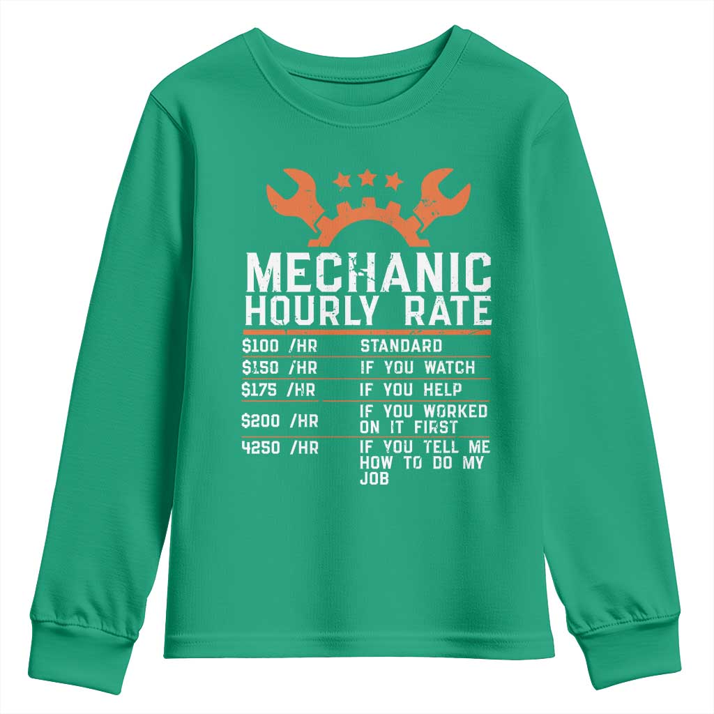 Funny Mechanic Hourly Rate Auto Car Mechanic Labor Rates Youth Sweatshirt - Wonder Print Shop