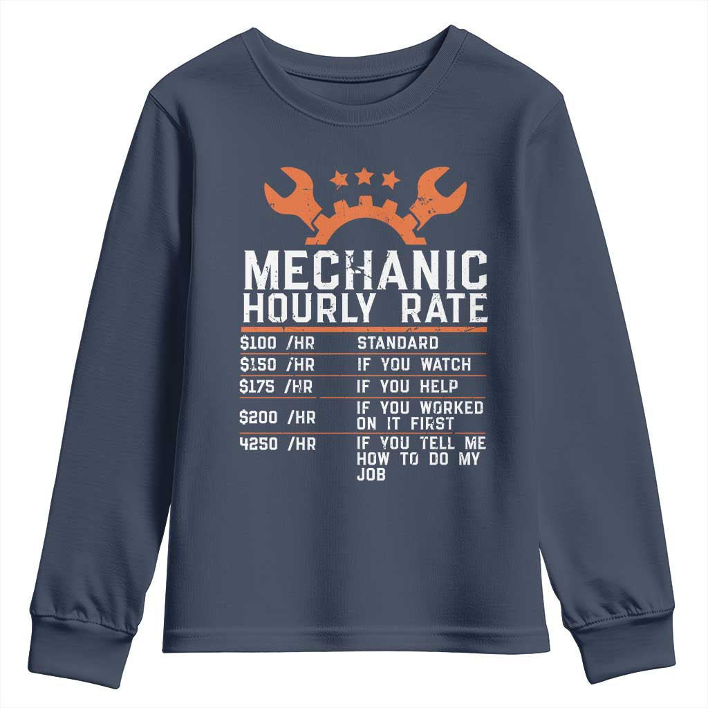 Funny Mechanic Hourly Rate Auto Car Mechanic Labor Rates Youth Sweatshirt - Wonder Print Shop