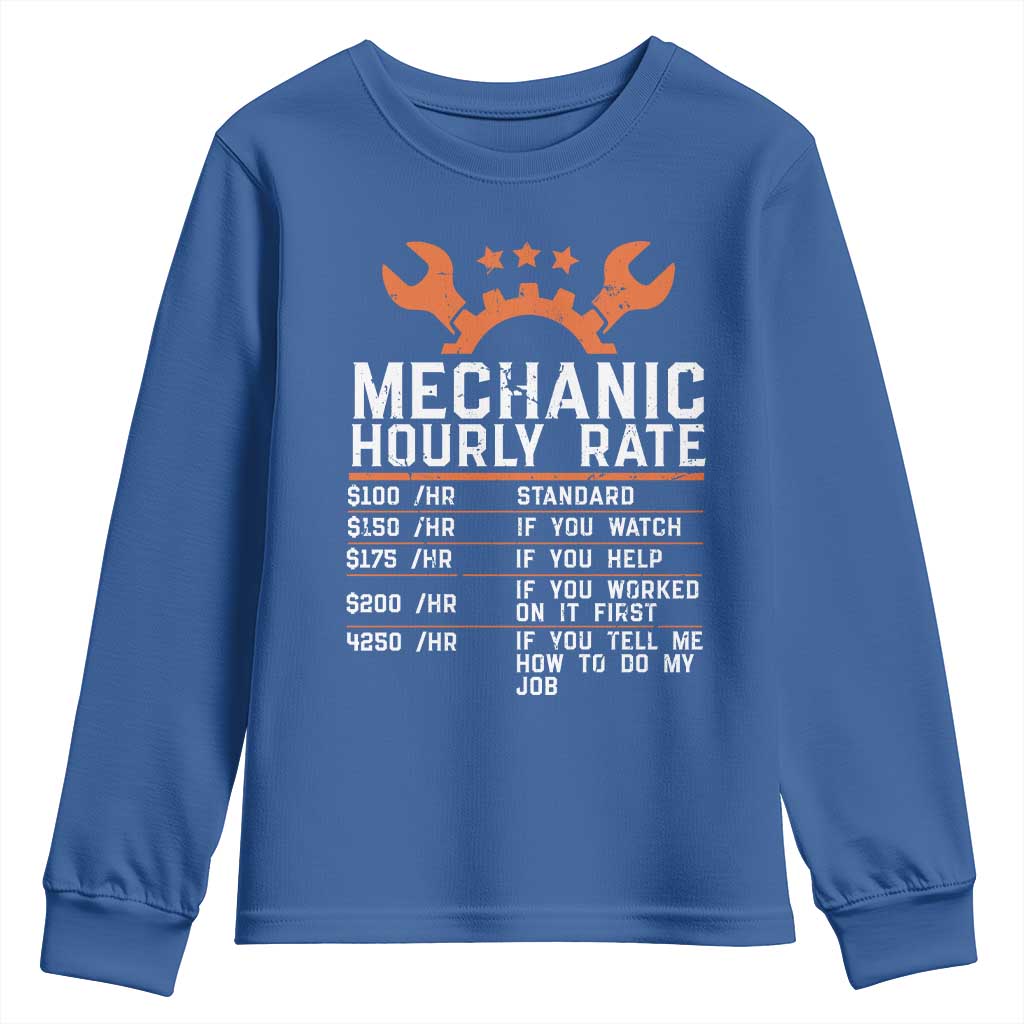 Funny Mechanic Hourly Rate Auto Car Mechanic Labor Rates Youth Sweatshirt - Wonder Print Shop