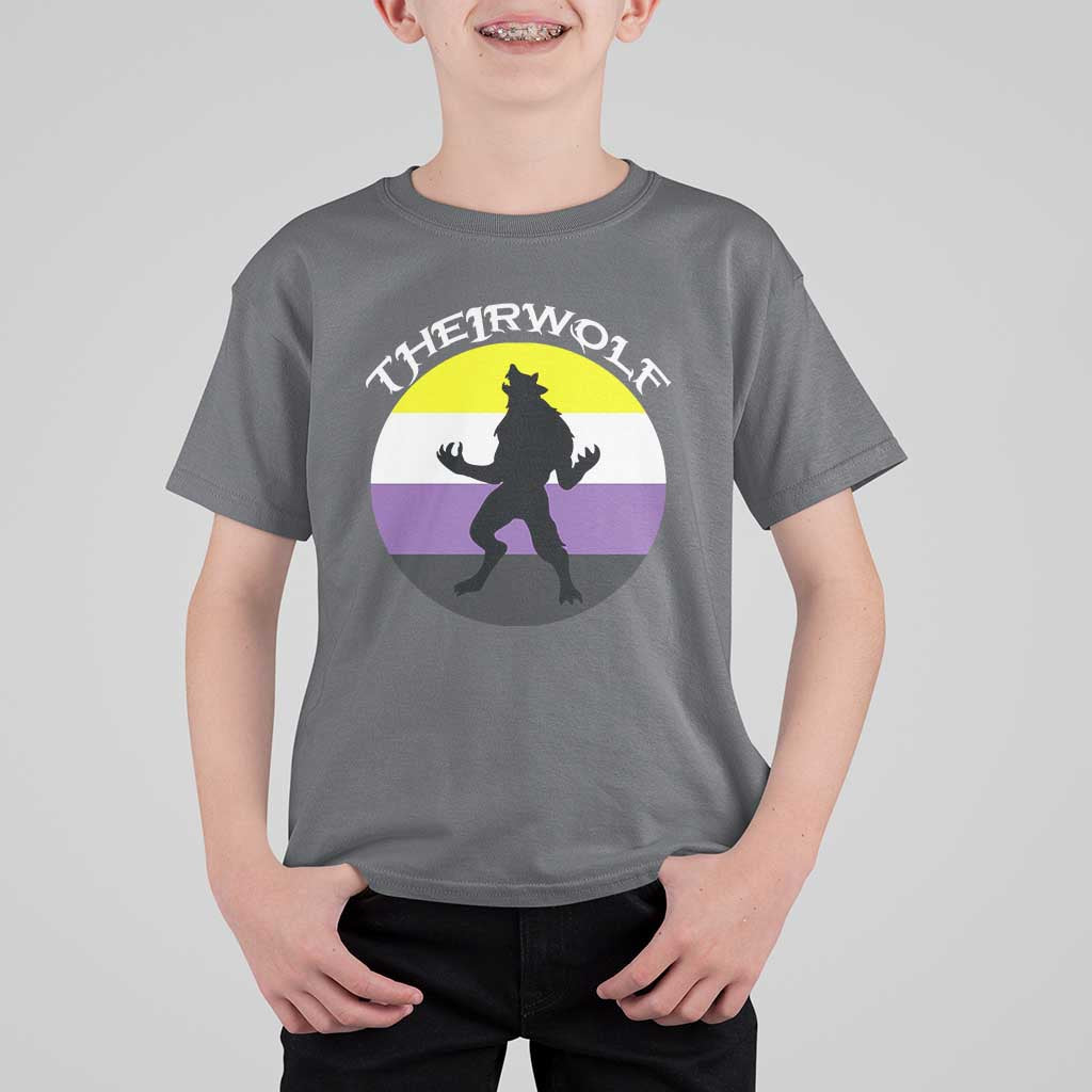 Non Binary T Shirt For Kid Theirwolf Enby Flag LGBTQ Pride - Wonder Print Shop