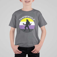Non Binary T Shirt For Kid Theirwolf Enby Flag LGBTQ Pride - Wonder Print Shop