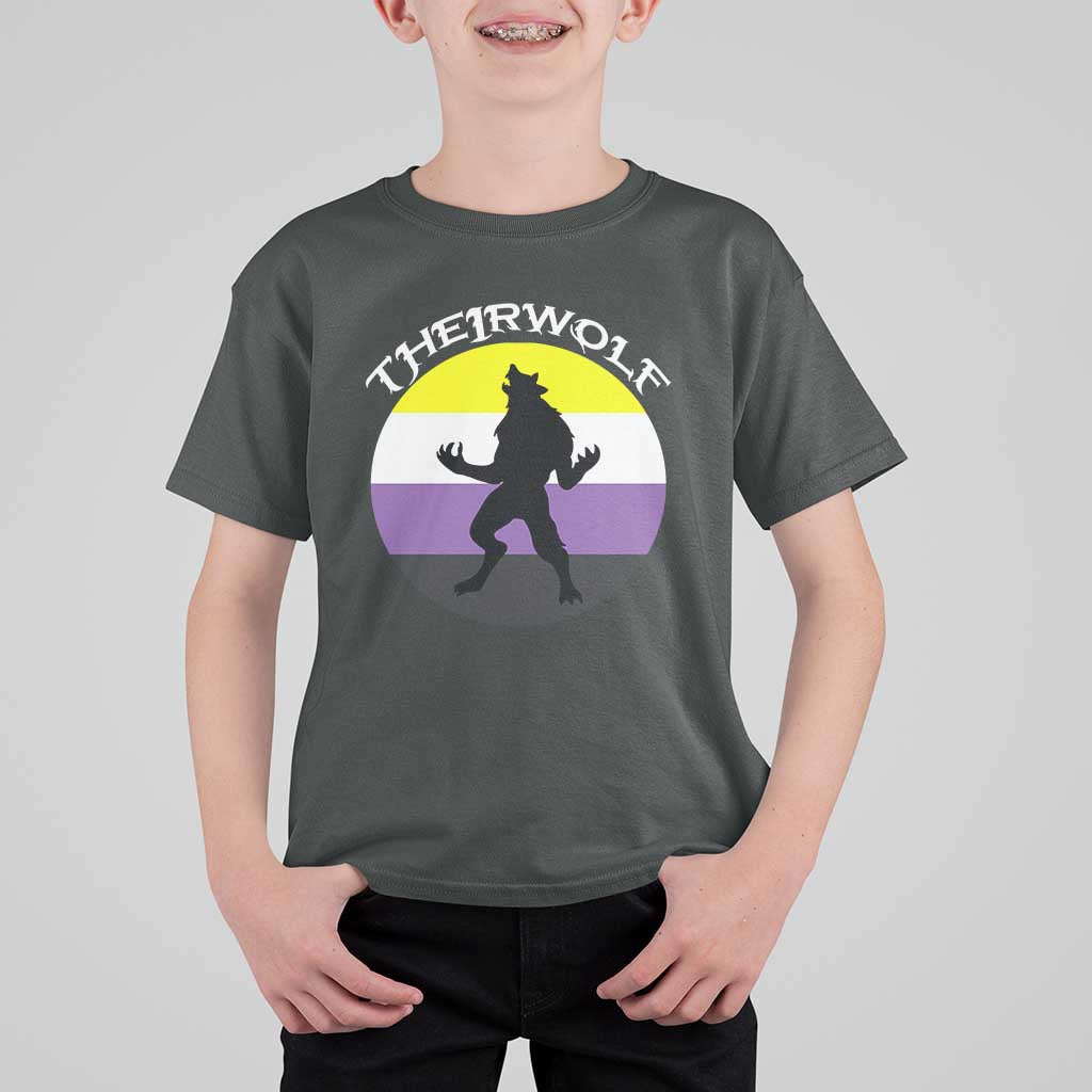 Non Binary T Shirt For Kid Theirwolf Enby Flag LGBTQ Pride - Wonder Print Shop