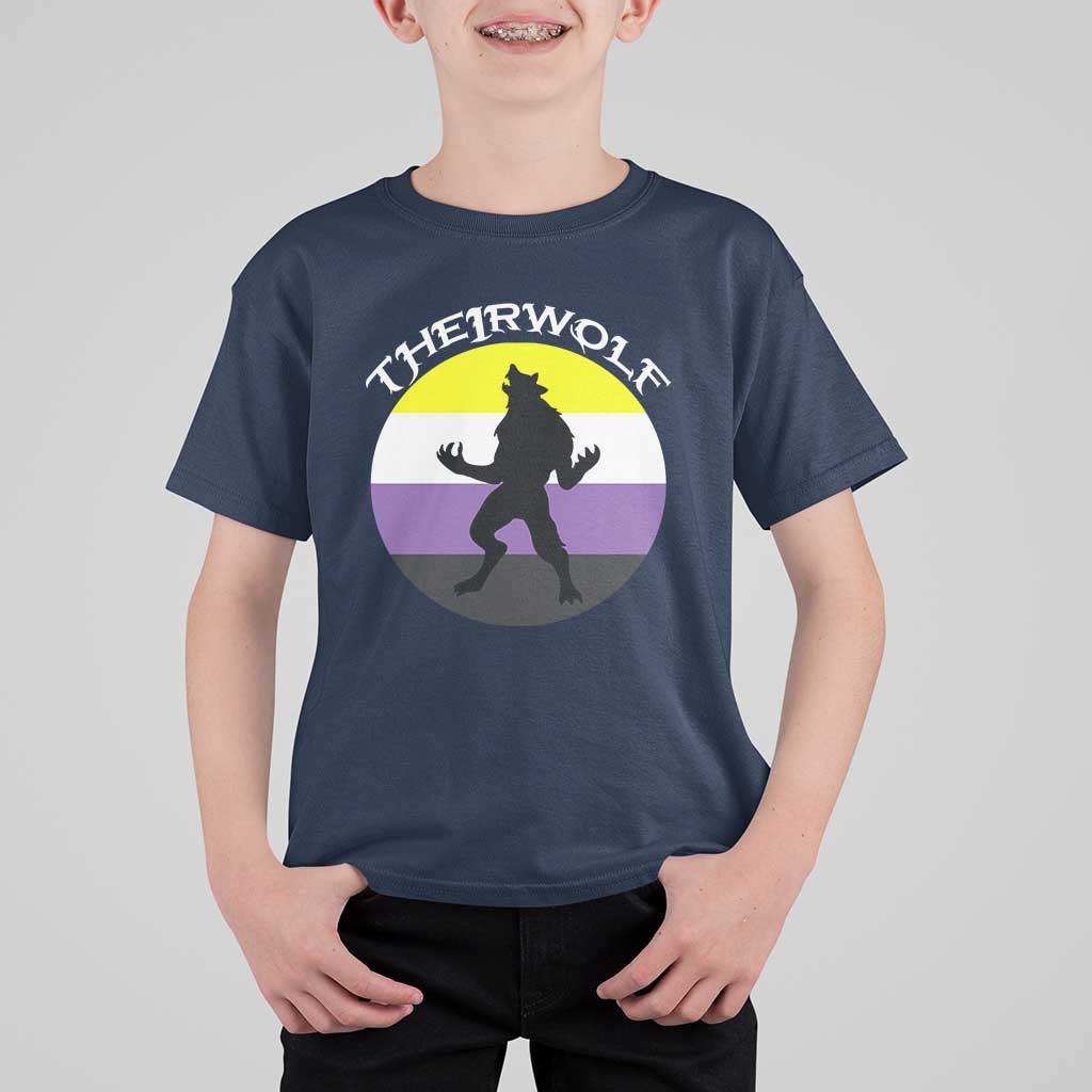 Non Binary T Shirt For Kid Theirwolf Enby Flag LGBTQ Pride - Wonder Print Shop