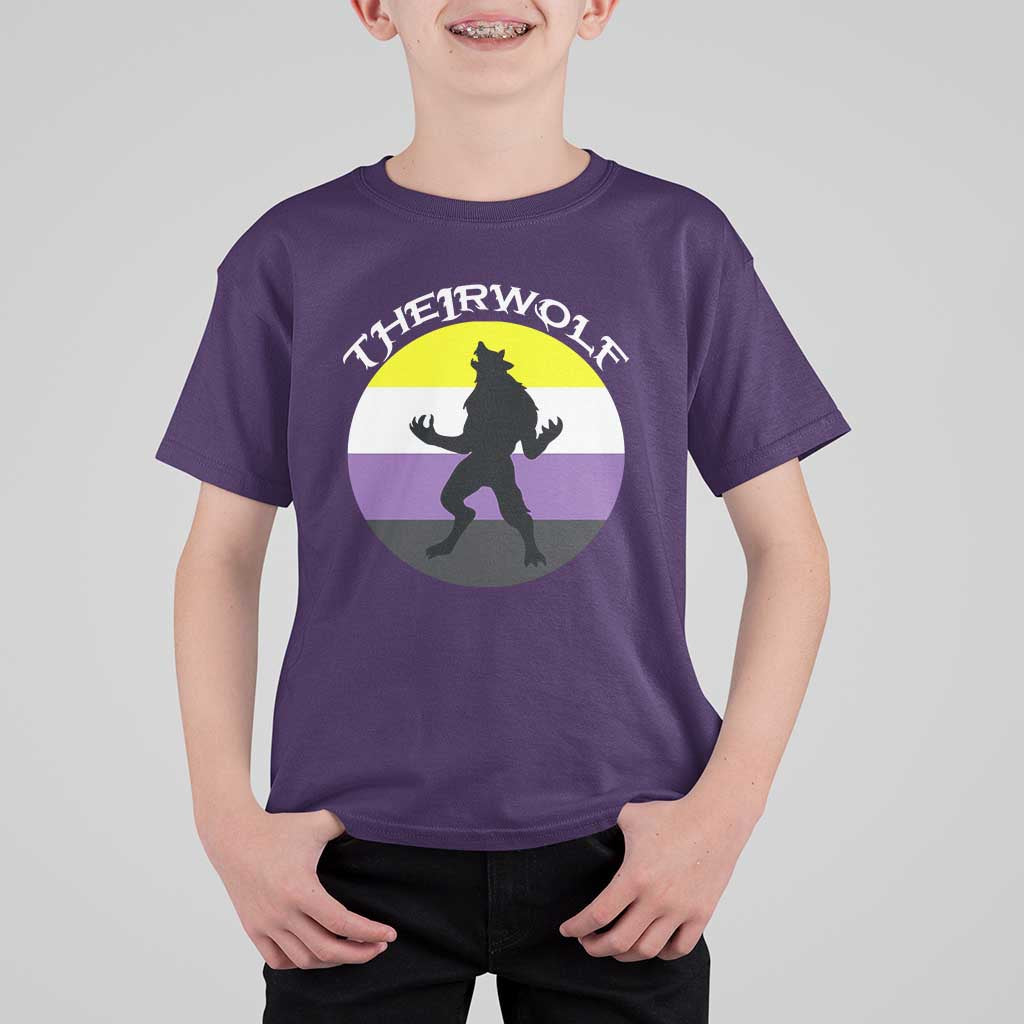 Non Binary T Shirt For Kid Theirwolf Enby Flag LGBTQ Pride - Wonder Print Shop