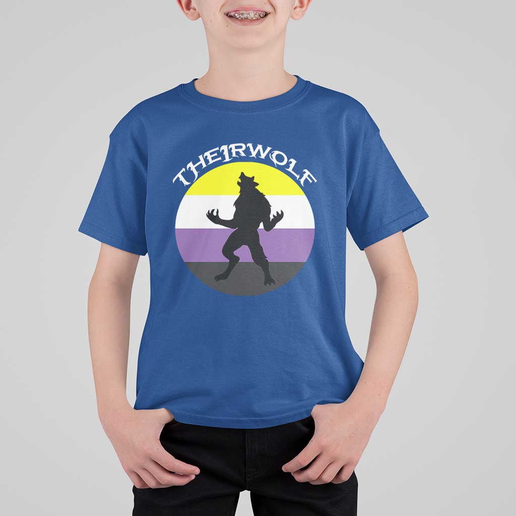 Non Binary T Shirt For Kid Theirwolf Enby Flag LGBTQ Pride - Wonder Print Shop