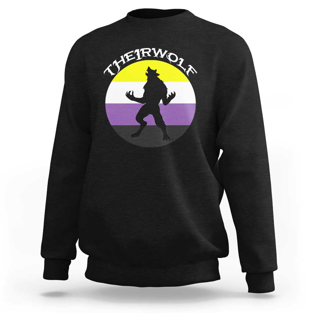 Non Binary Sweatshirt Theirwolf Enby Flag LGBTQ Pride - Wonder Print Shop