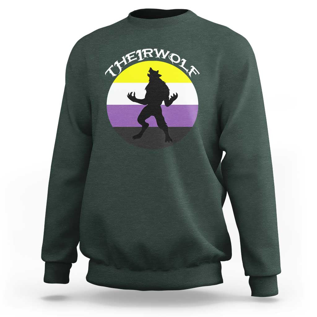 Non Binary Sweatshirt Theirwolf Enby Flag LGBTQ Pride - Wonder Print Shop