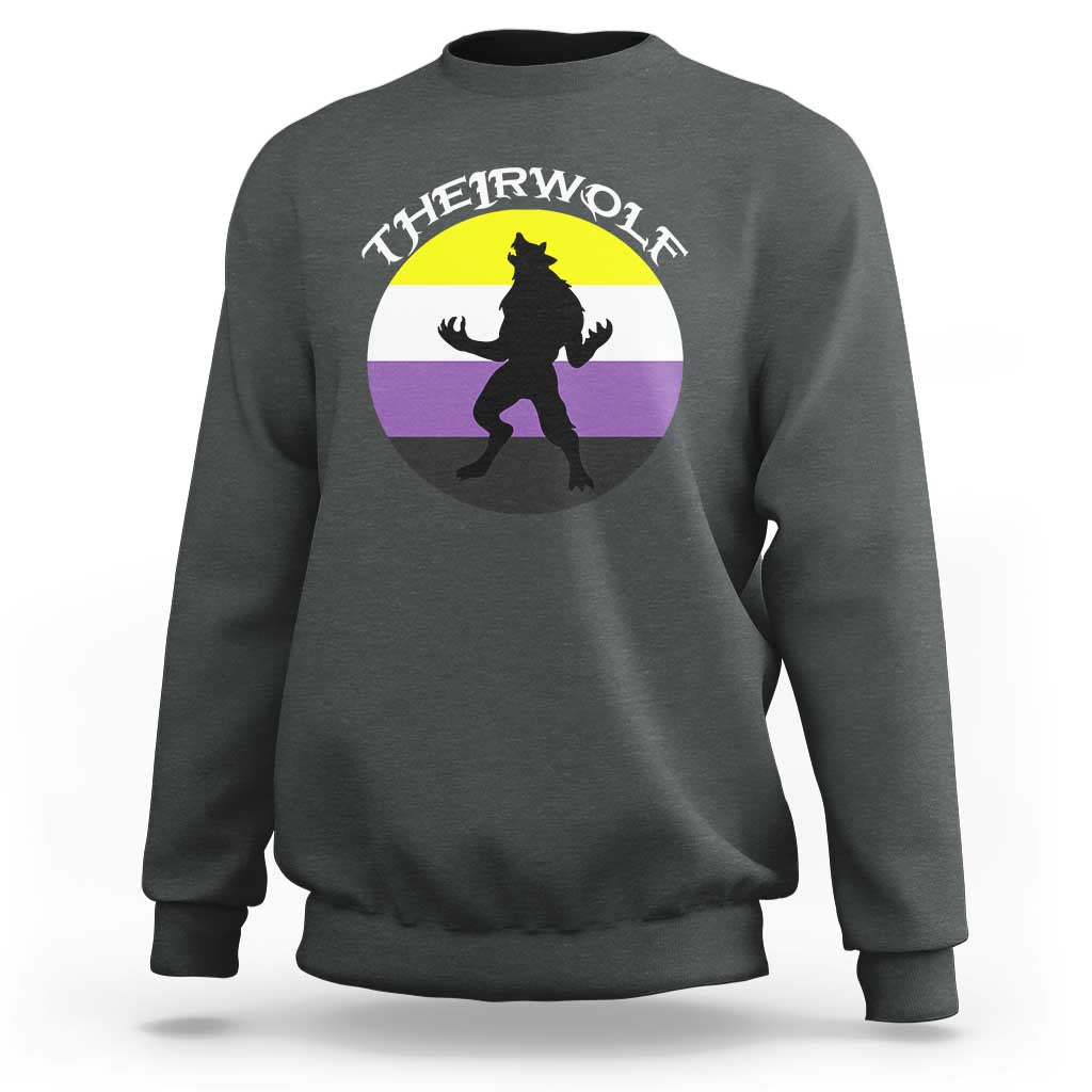 Non Binary Sweatshirt Theirwolf Enby Flag LGBTQ Pride - Wonder Print Shop