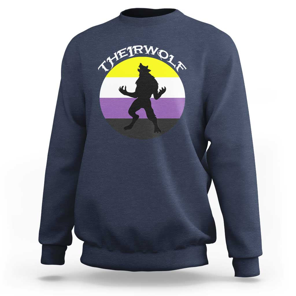 Non Binary Sweatshirt Theirwolf Enby Flag LGBTQ Pride - Wonder Print Shop
