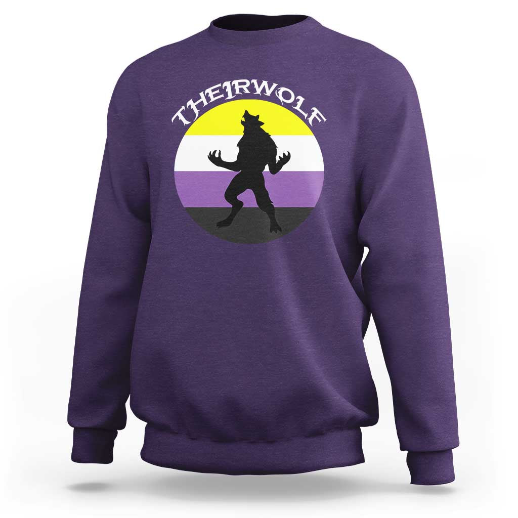 Non Binary Sweatshirt Theirwolf Enby Flag LGBTQ Pride - Wonder Print Shop