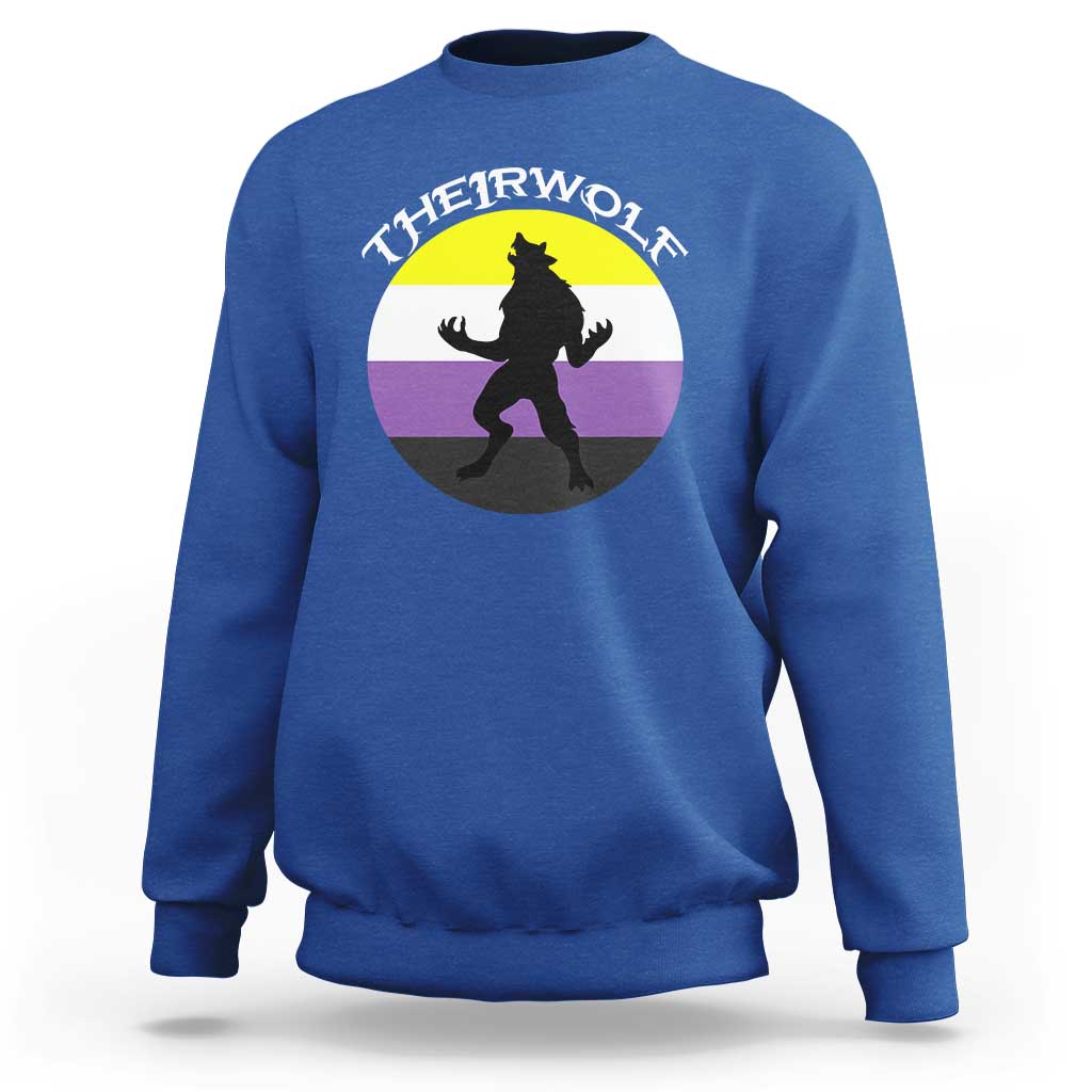 Non Binary Sweatshirt Theirwolf Enby Flag LGBTQ Pride - Wonder Print Shop