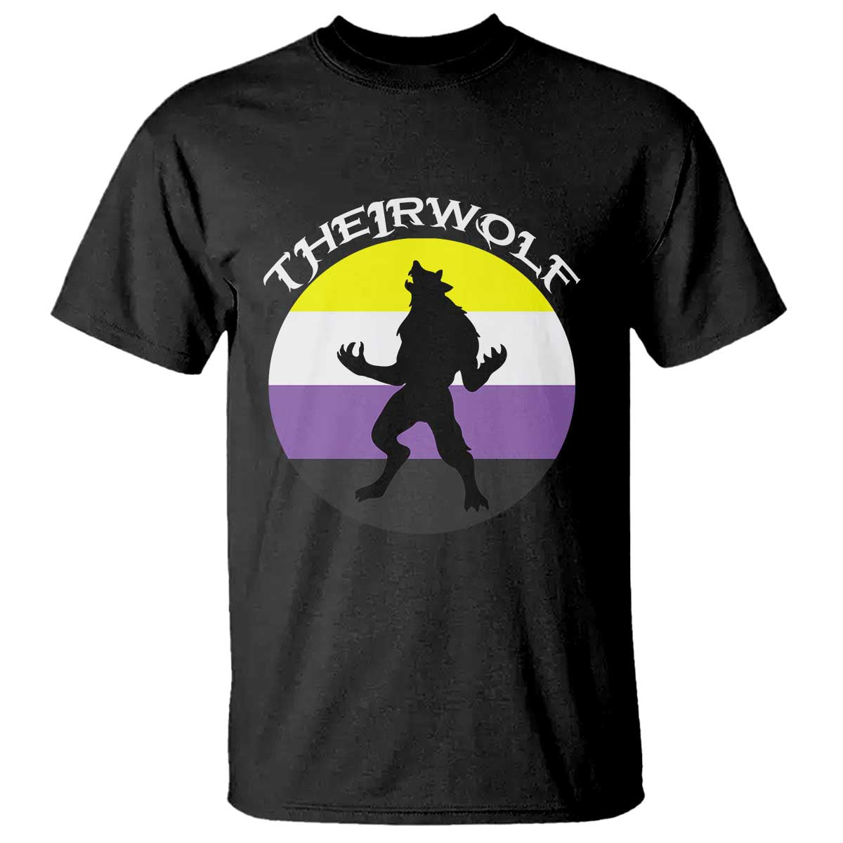 Non Binary T Shirt Theirwolf Enby Flag LGBTQ Pride - Wonder Print Shop
