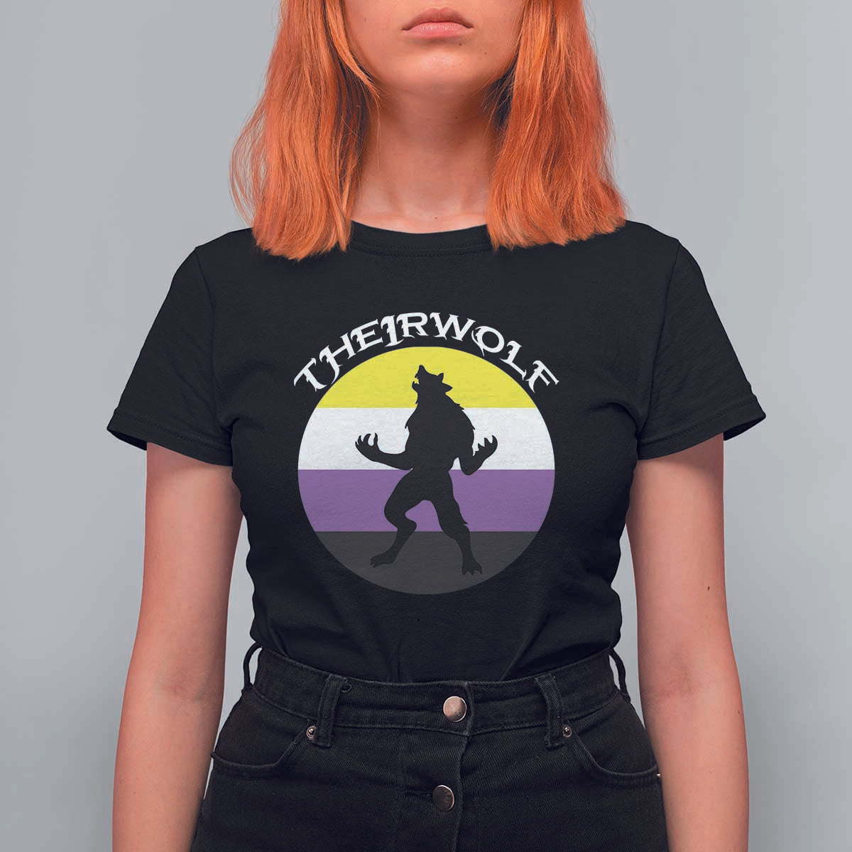 Non Binary T Shirt For Women Theirwolf Enby Flag LGBTQ Pride - Wonder Print Shop