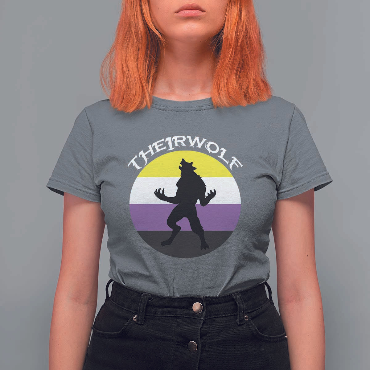 Non Binary T Shirt For Women Theirwolf Enby Flag LGBTQ Pride - Wonder Print Shop