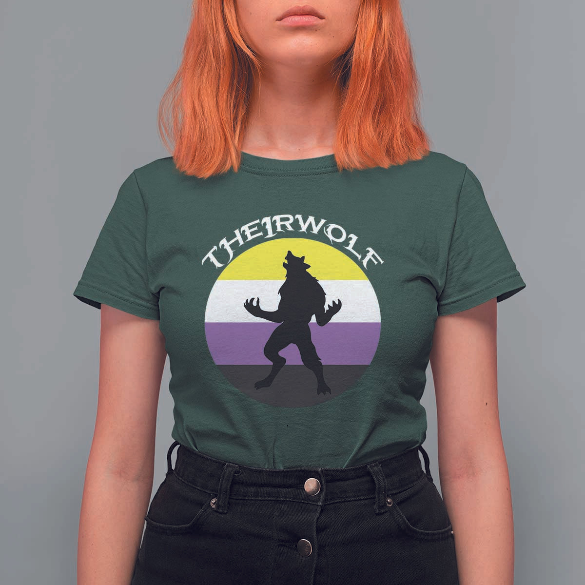 Non Binary T Shirt For Women Theirwolf Enby Flag LGBTQ Pride - Wonder Print Shop