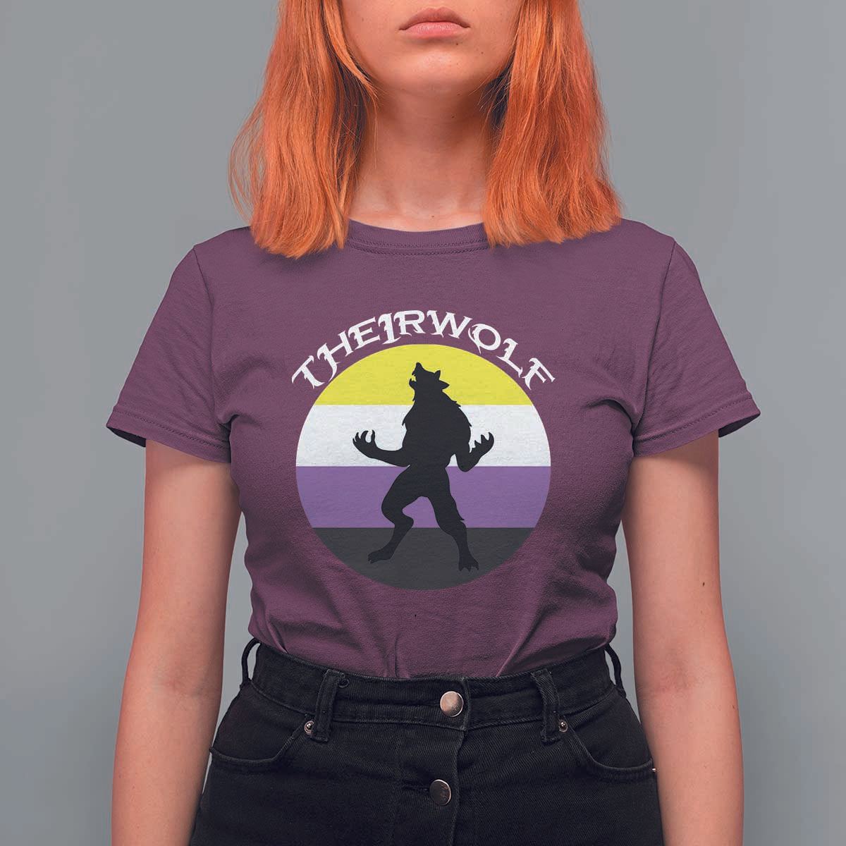 Non Binary T Shirt For Women Theirwolf Enby Flag LGBTQ Pride - Wonder Print Shop