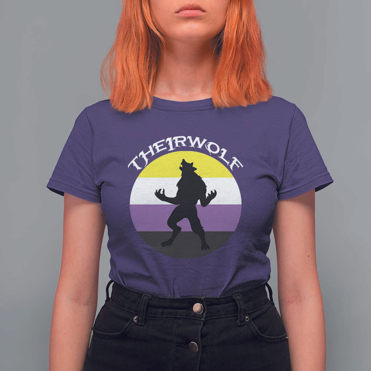 Non Binary T Shirt For Women Theirwolf Enby Flag LGBTQ Pride - Wonder Print Shop
