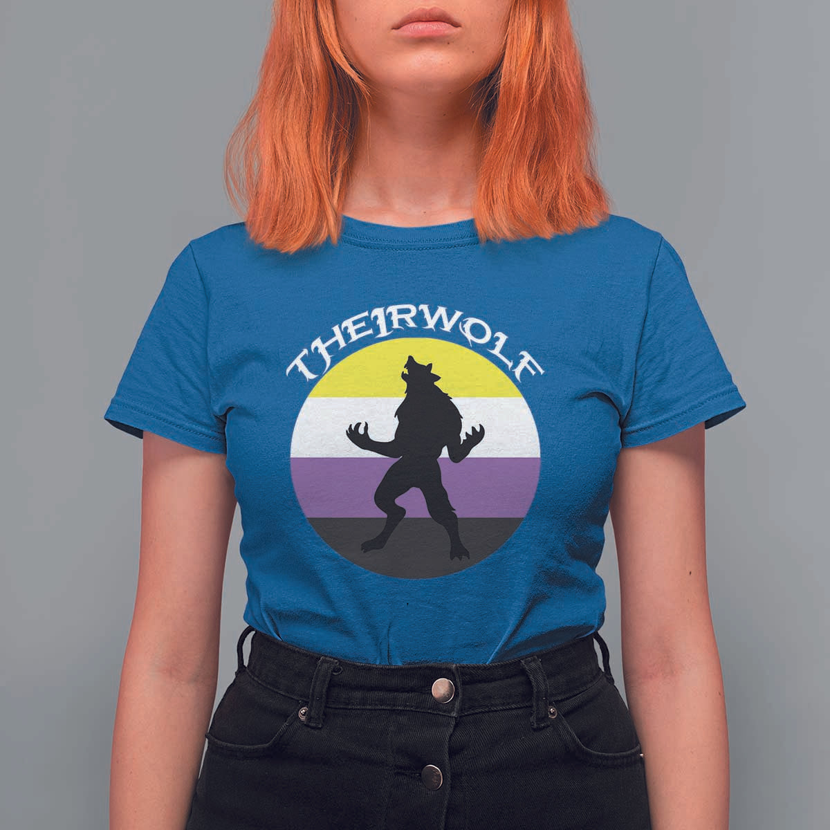 Non Binary T Shirt For Women Theirwolf Enby Flag LGBTQ Pride - Wonder Print Shop