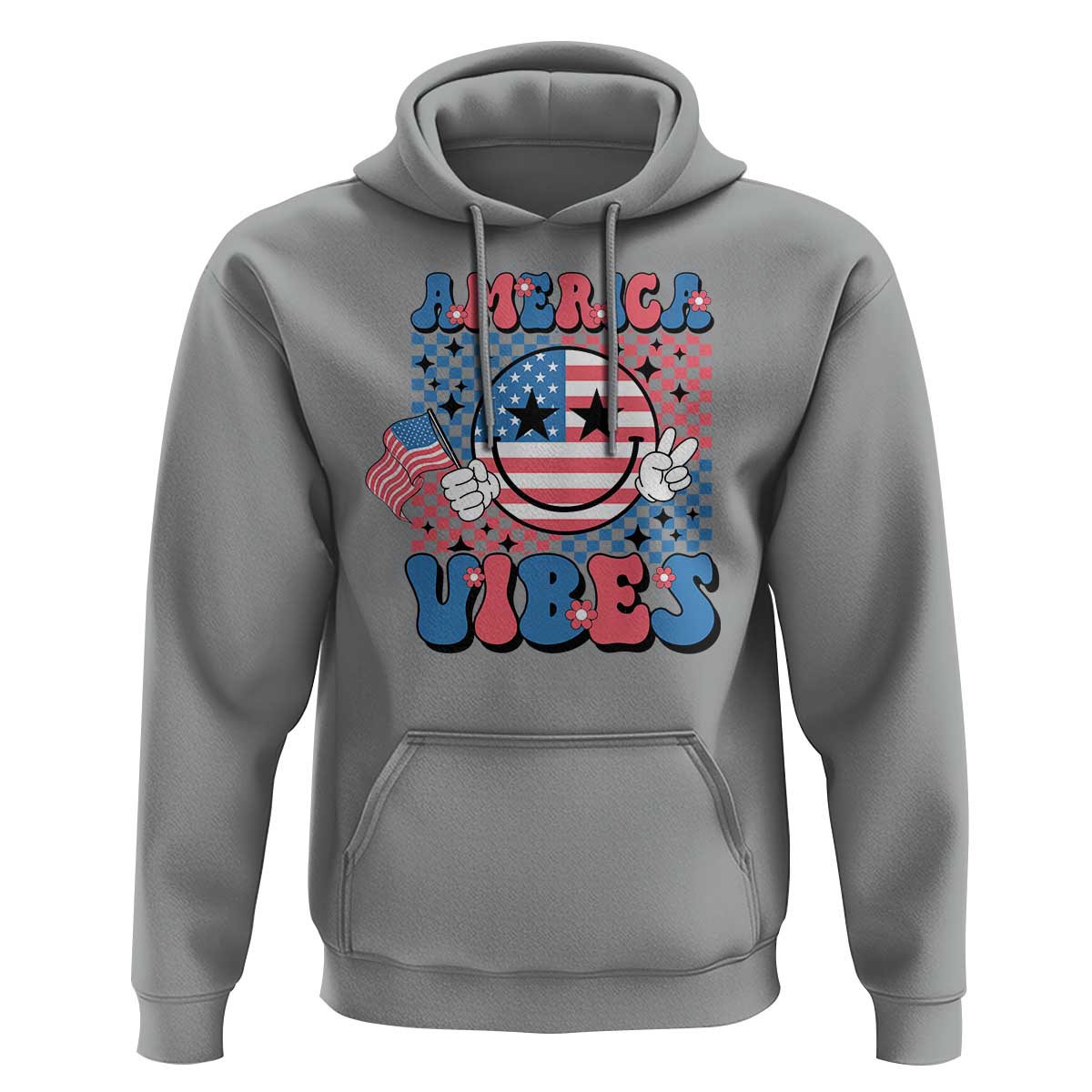 American Vibes Hoodie Retro Groovy USA Pride Flag 4th Of July - Wonder Print Shop