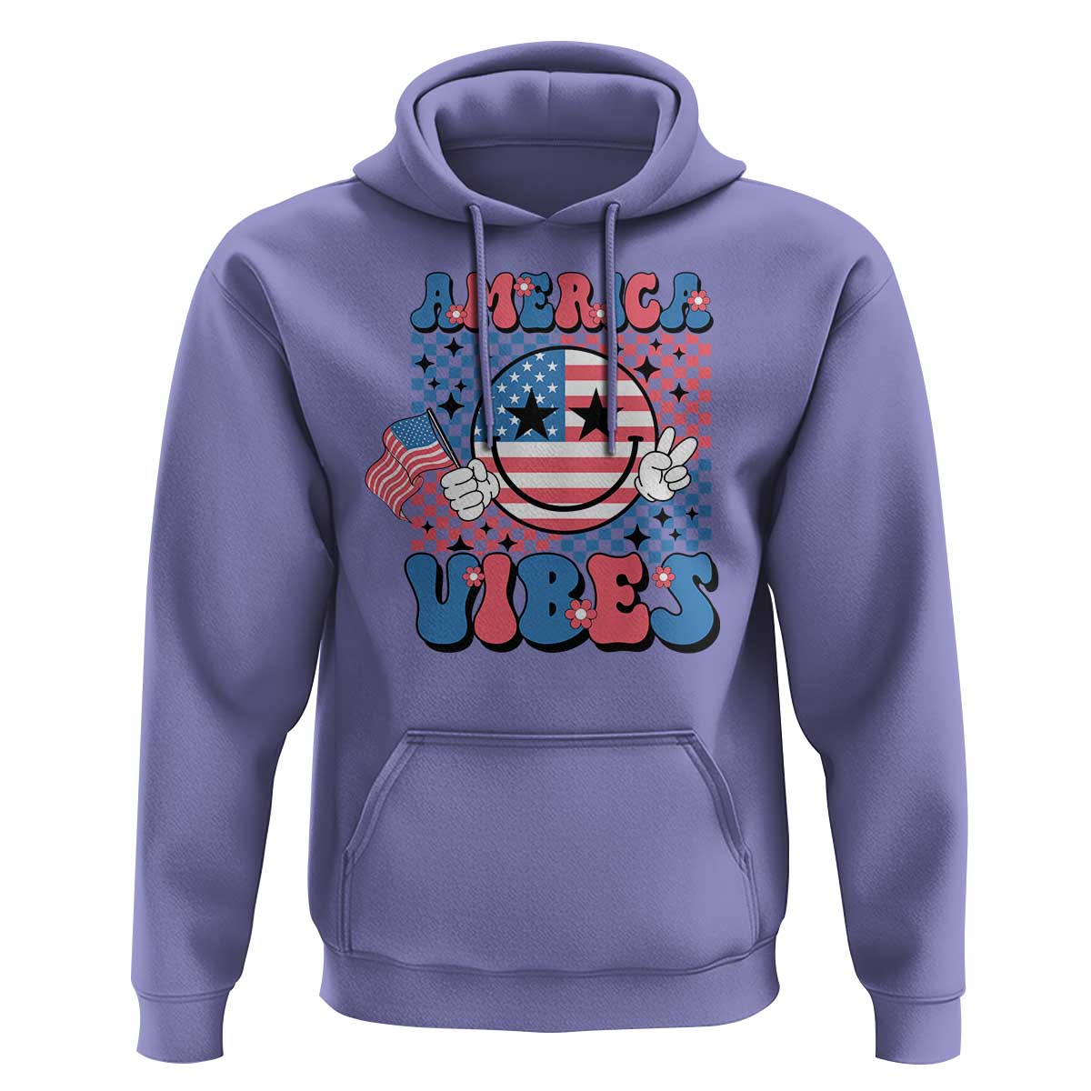 American Vibes Hoodie Retro Groovy USA Pride Flag 4th Of July - Wonder Print Shop