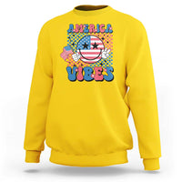 American Vibes Sweatshirt Retro Groovy USA Pride Flag 4th Of July - Wonder Print Shop
