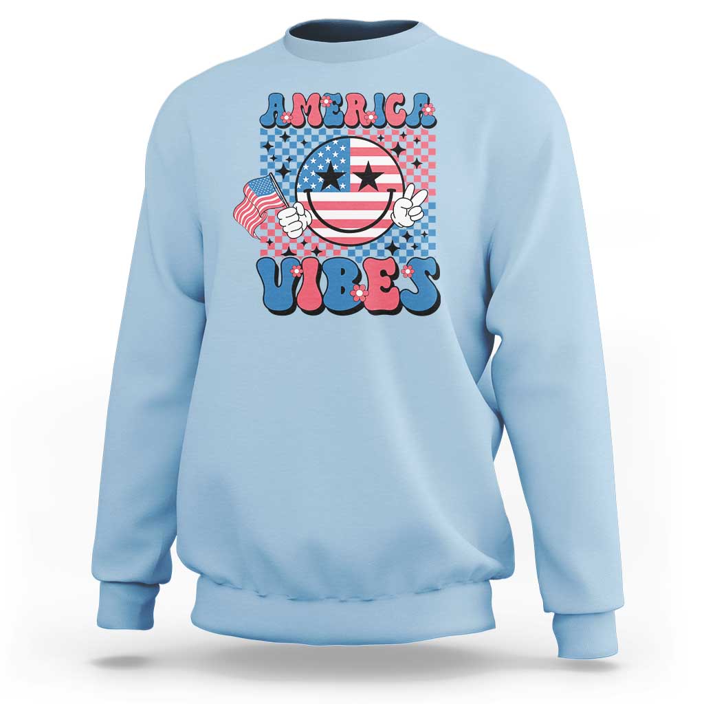 American Vibes Sweatshirt Retro Groovy USA Pride Flag 4th Of July - Wonder Print Shop