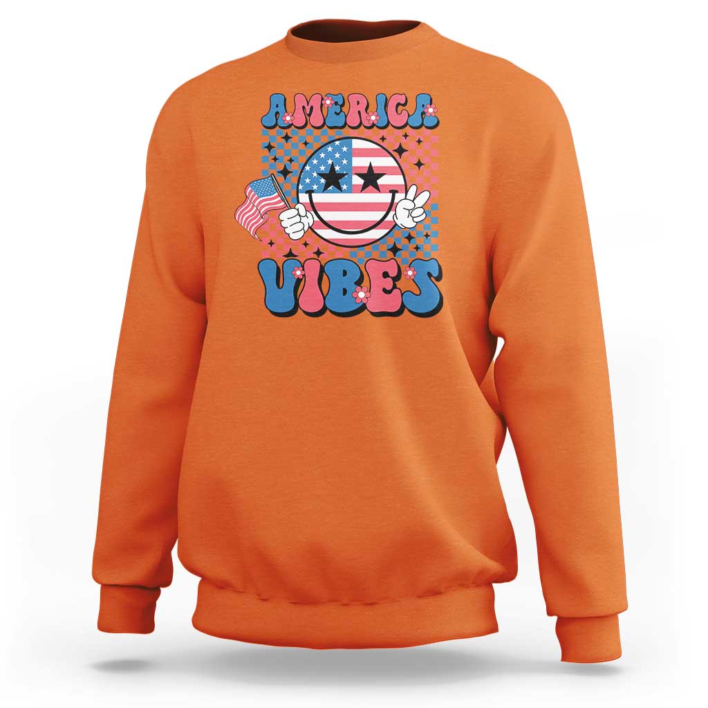 American Vibes Sweatshirt Retro Groovy USA Pride Flag 4th Of July - Wonder Print Shop