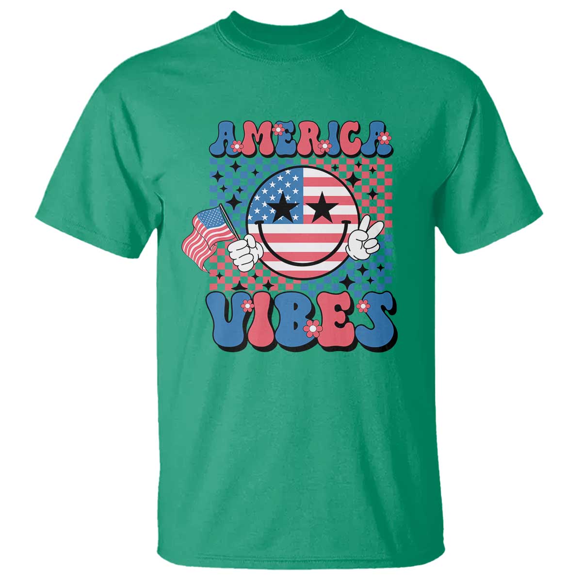 American Vibes T Shirt Retro Groovy USA Pride Flag 4th Of July - Wonder Print Shop