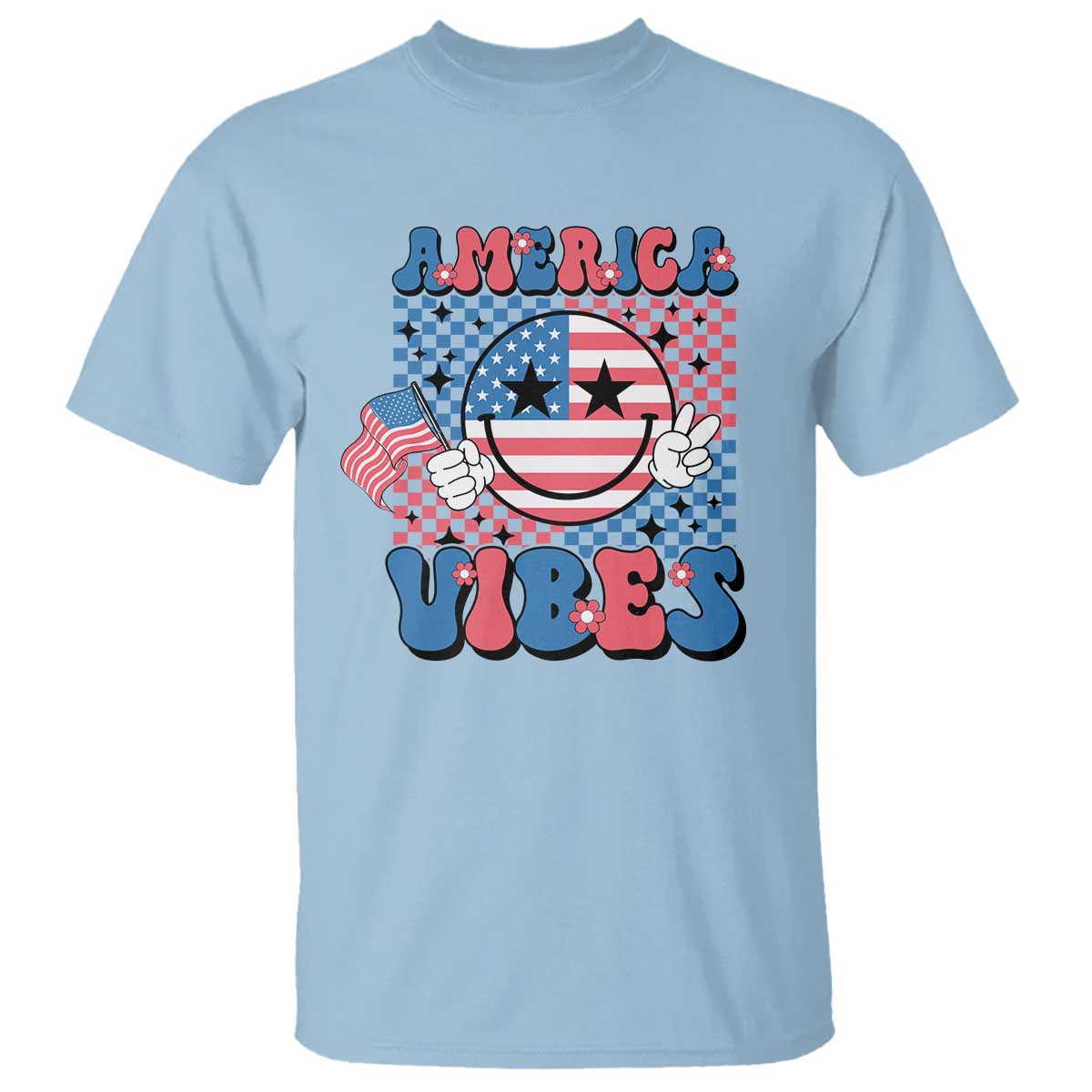 American Vibes T Shirt Retro Groovy USA Pride Flag 4th Of July - Wonder Print Shop