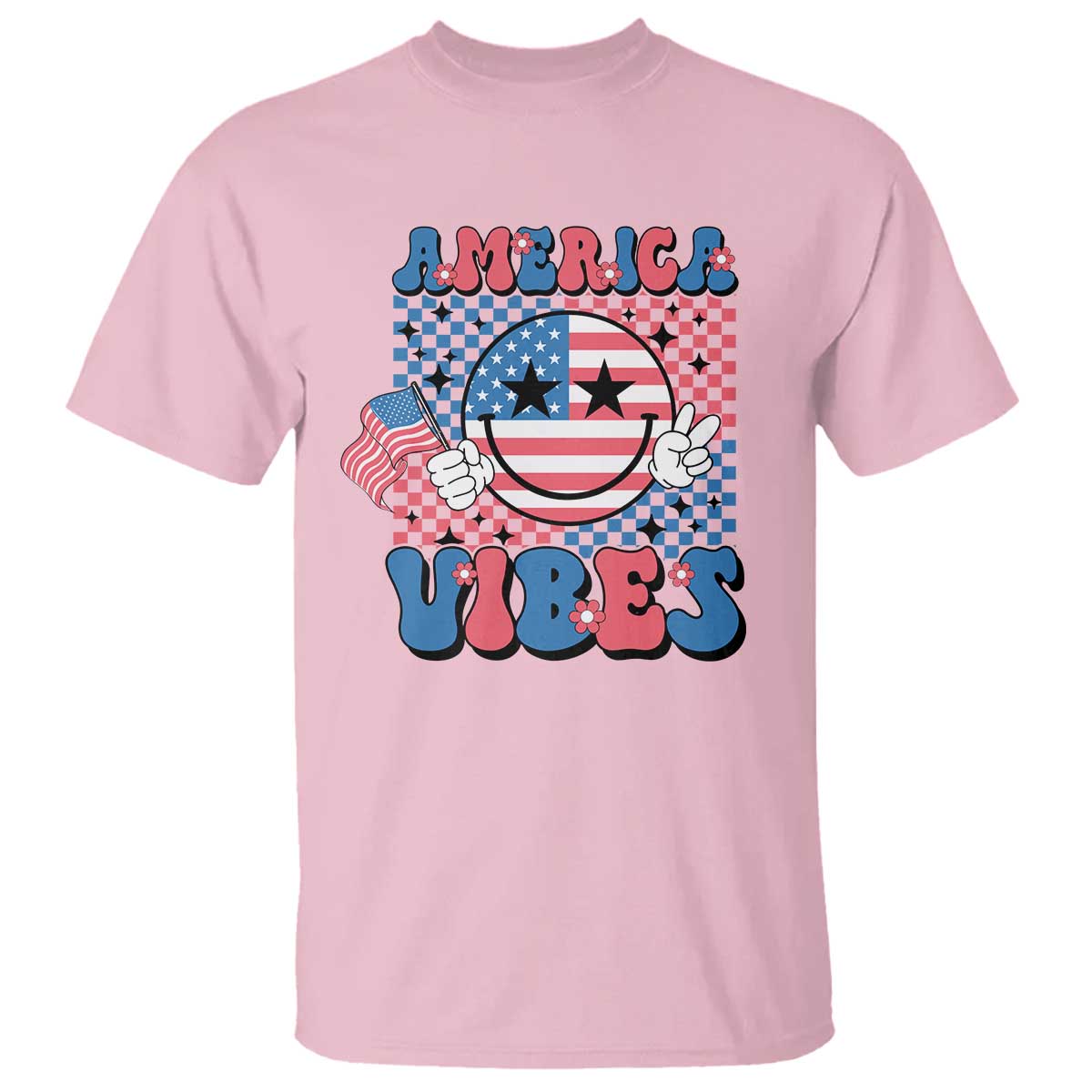 American Vibes T Shirt Retro Groovy USA Pride Flag 4th Of July - Wonder Print Shop