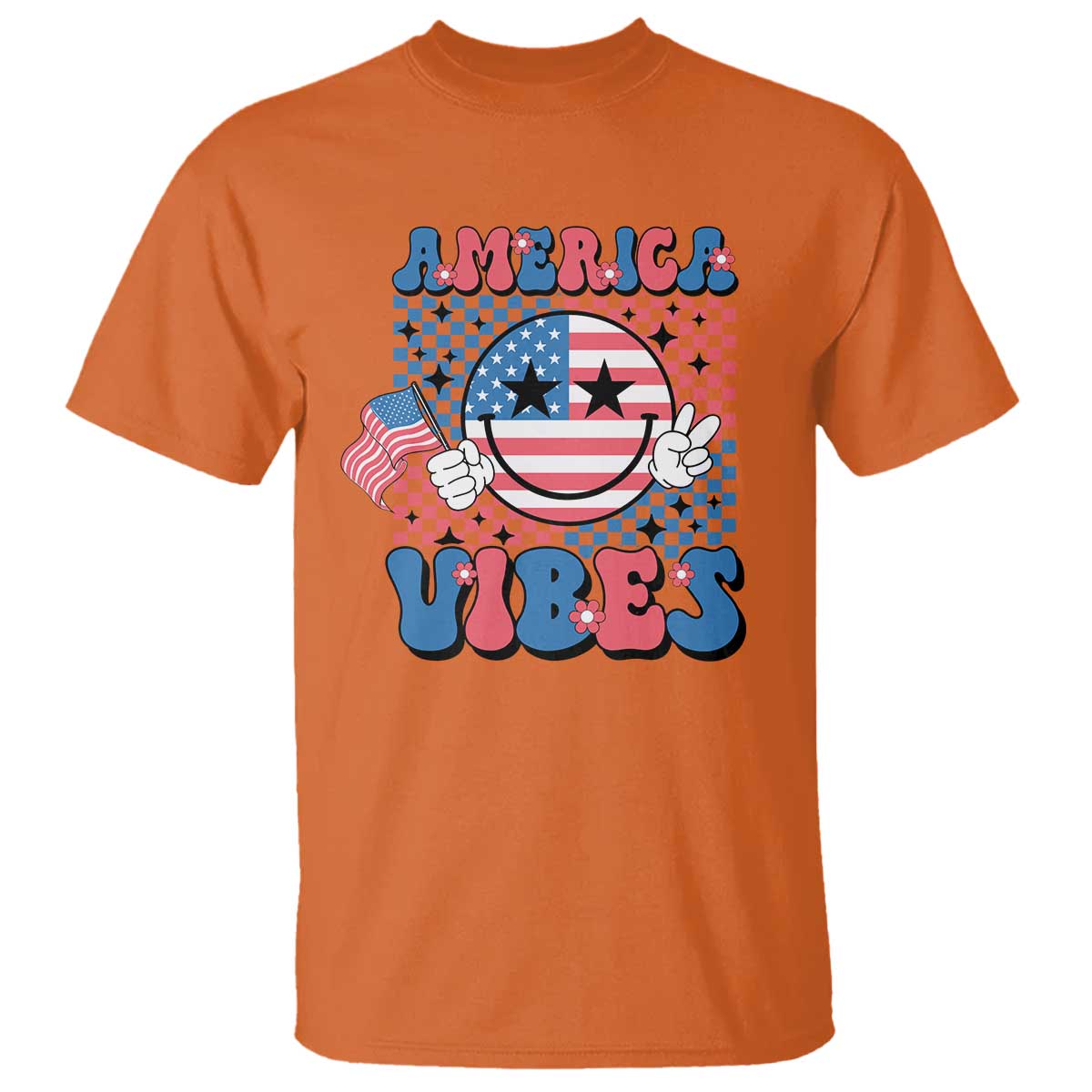 American Vibes T Shirt Retro Groovy USA Pride Flag 4th Of July - Wonder Print Shop