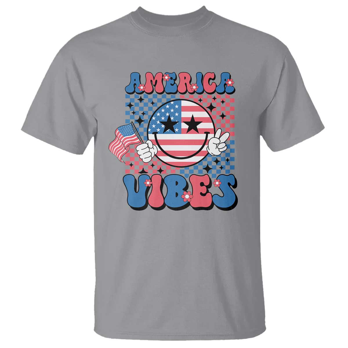 American Vibes T Shirt Retro Groovy USA Pride Flag 4th Of July - Wonder Print Shop