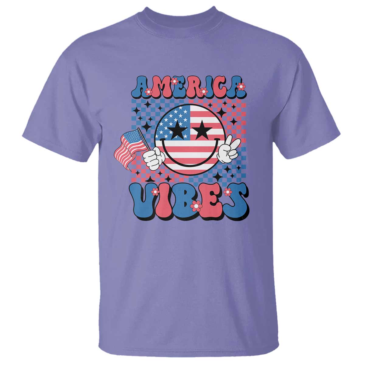 American Vibes T Shirt Retro Groovy USA Pride Flag 4th Of July - Wonder Print Shop