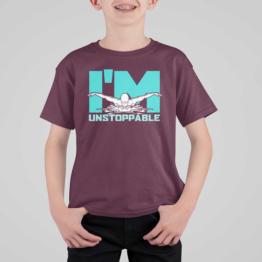 Funny Swimming T Shirt For Kid I'm Unstoppable Swim Cool Practice Butterfly Swimming - Wonder Print Shop